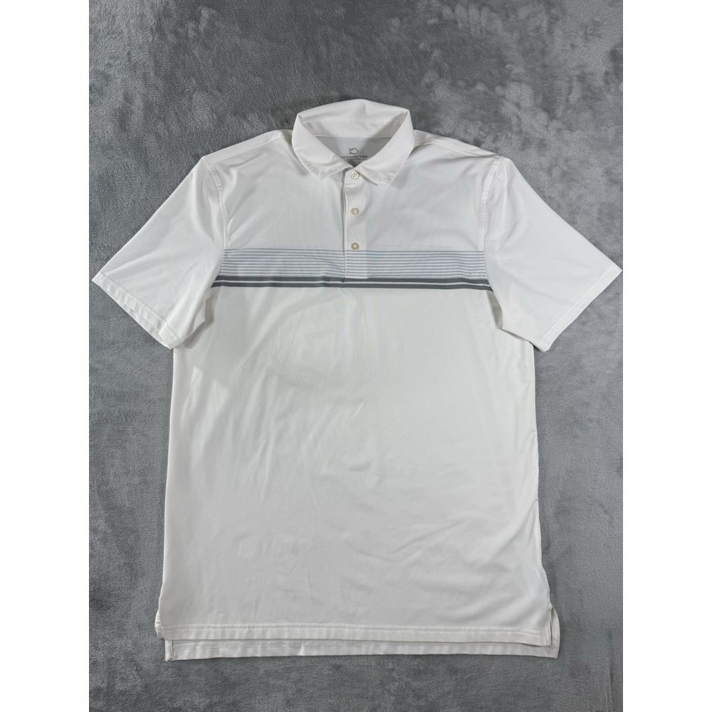 Southern Tide Shirt Mens Large Grey White Striped Performance Golf Polo